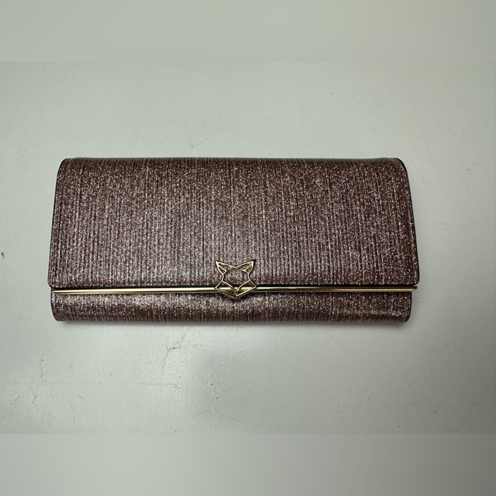 FOXER Pink Cowhide Shiny Vinyl Glittery Bifold Gold Hardware Wallet *LikeNew* - Picture 6 of 16